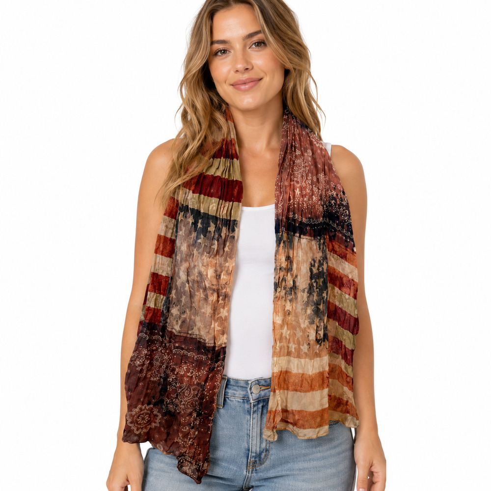 Denim & Supply Ralph Lauren 100% Cotton Americana Flag Tie Dye Scarf Wrap 21x76